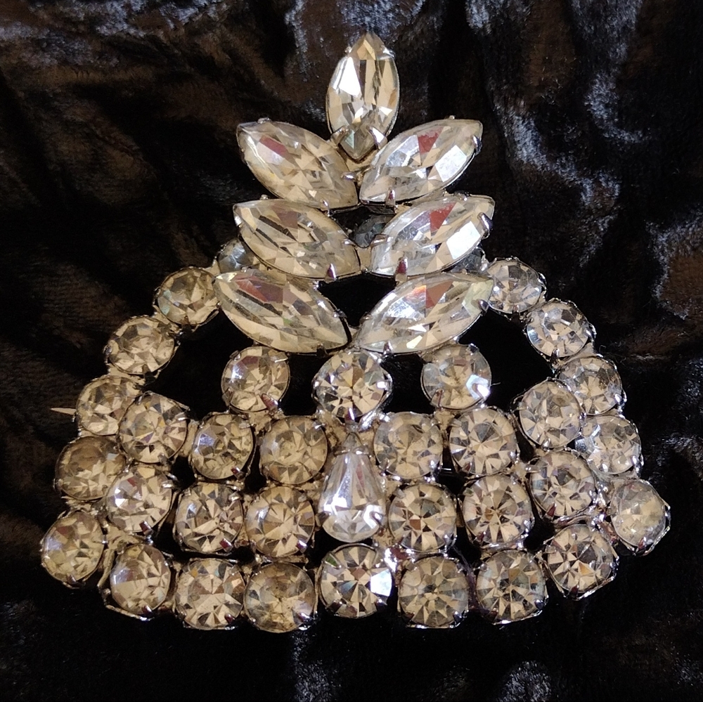 1950s Clear Rhinestone Brooch Large - Picture 13 of 13